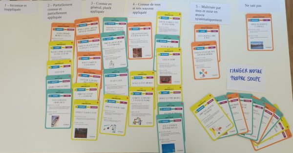 Les cartes des 36 pratiques de l'équipe apprenante sur la grille